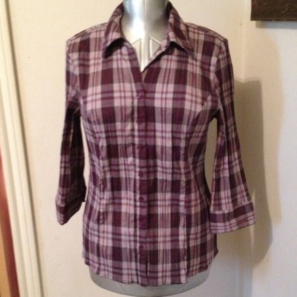 Christopher & Banks Plaid Button Down L - Picture 6 of 8